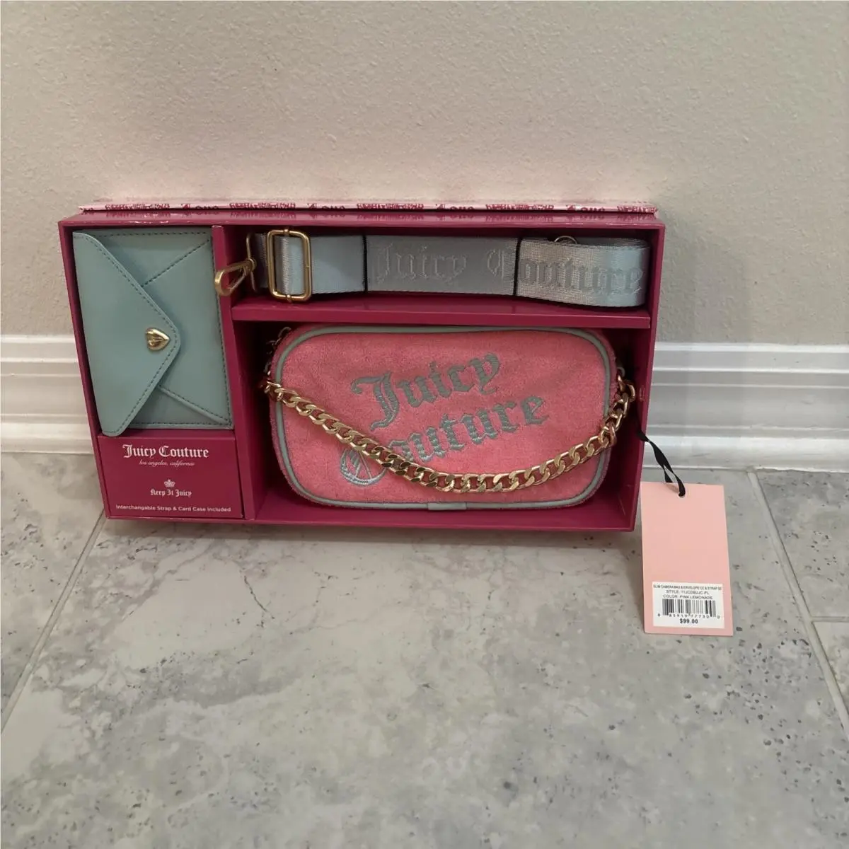 Juicy Couture Slim Camera Bag Envelope CC Strap SE Pink Lemonade 3 Pc Set