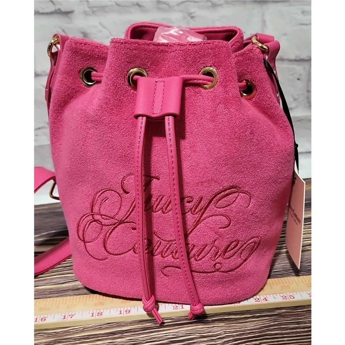 Juicy Couture Beach Couture Crossbody Bag Terry Cloth Pink Flash Bucket