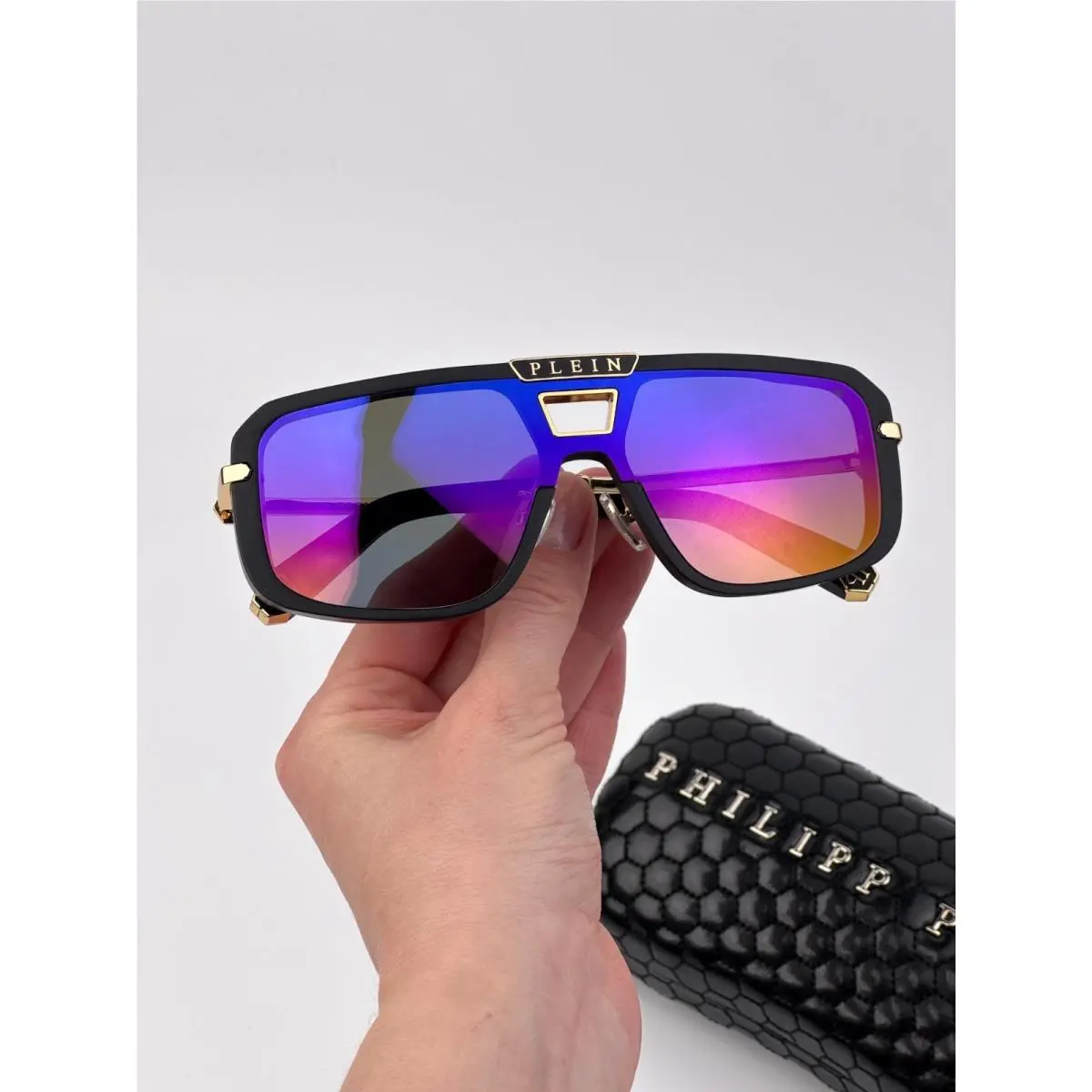 Philipp Plein Women Sunglasses Black Smoke Mirror Pilot SPP008M 703V