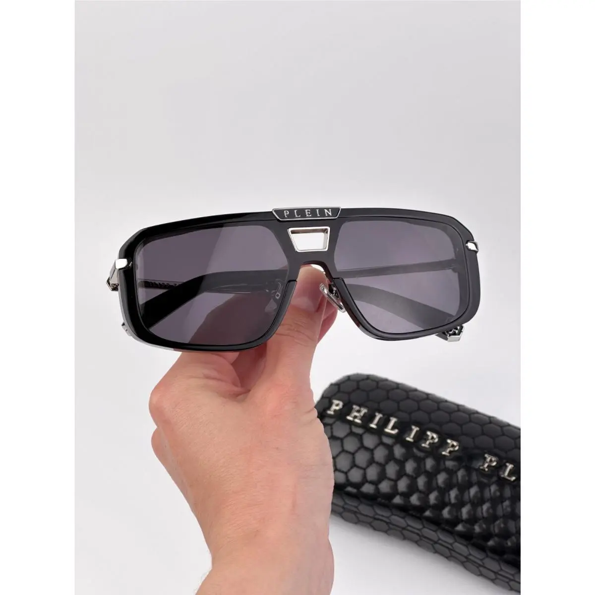 Philipp Plein Women Sunglasses Black Grey Pilot SPP008M 0700
