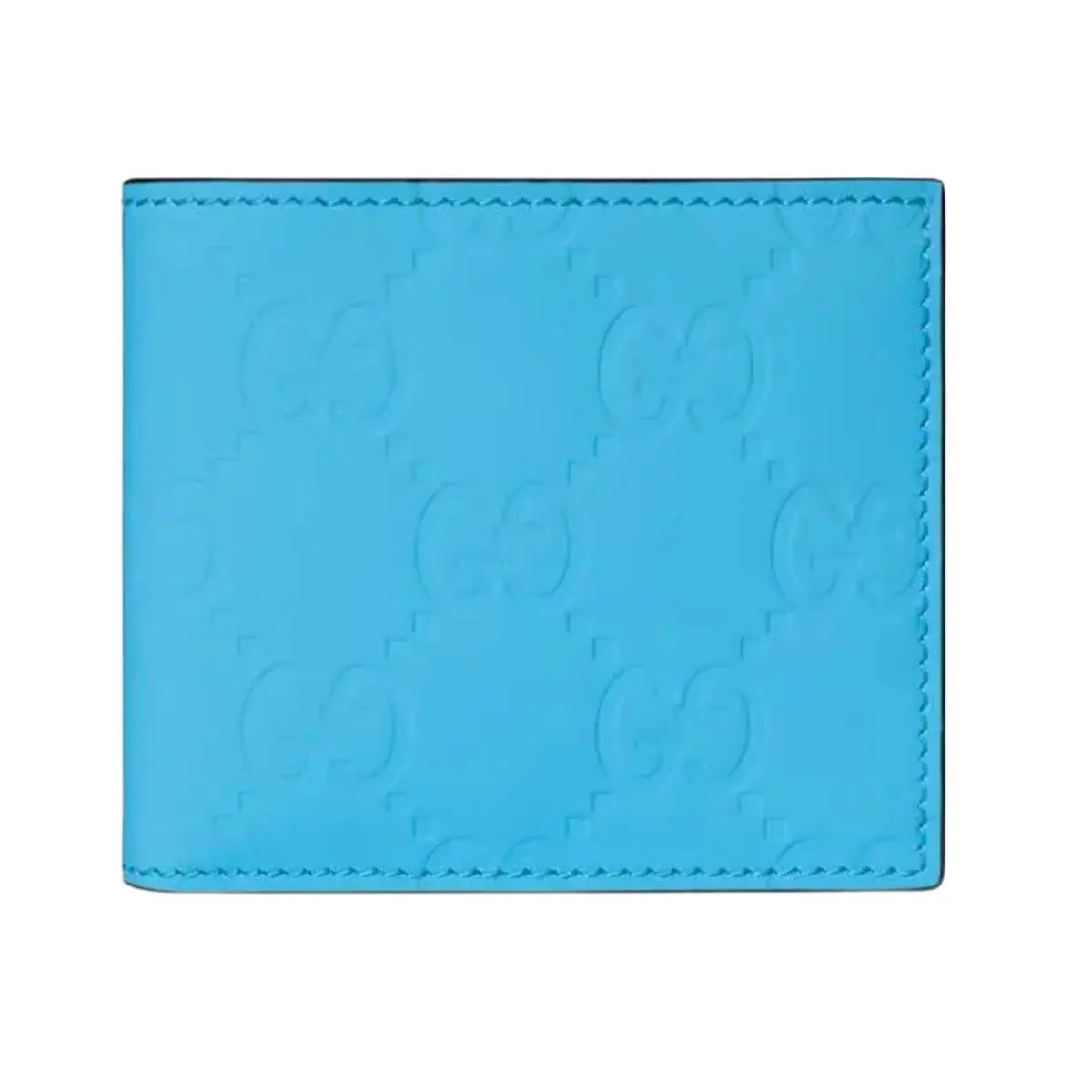 Men`s Gucci Neon Blue GG Logo Rubber Effect Leather Bifold Wallet