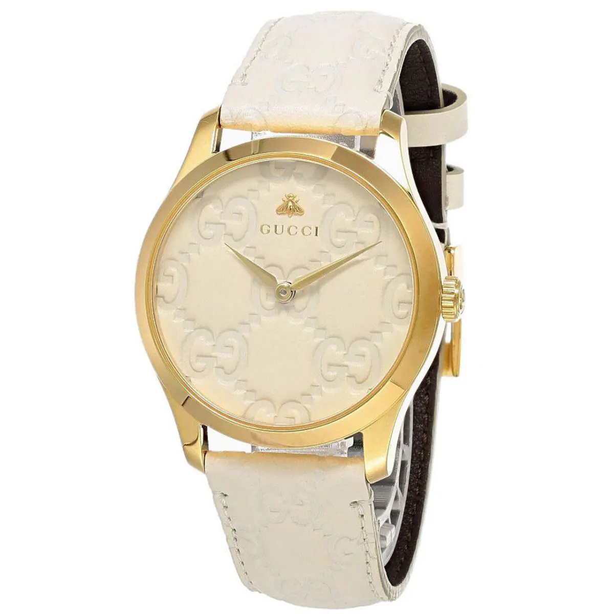 Gucci G-timeless 38MM Quartz SS White Dial Leather Strap Men`s Watch YA1264033A