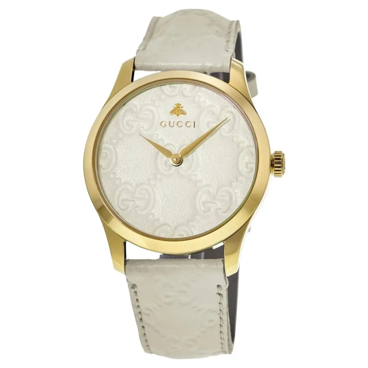 G-timeless Yellow Gold Pvd Ivory Leather Quartz Unisex Watch YA1264033A by Gucci