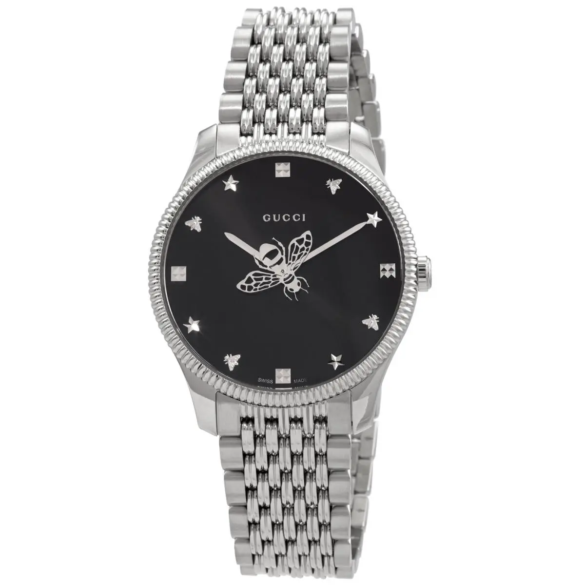 Gucci G-timeless Quartz Black Dial Unisex Watch YA1264154 - Dial: Black (Slim Bee), Band: Silver-tone, Bezel: Silver-tone