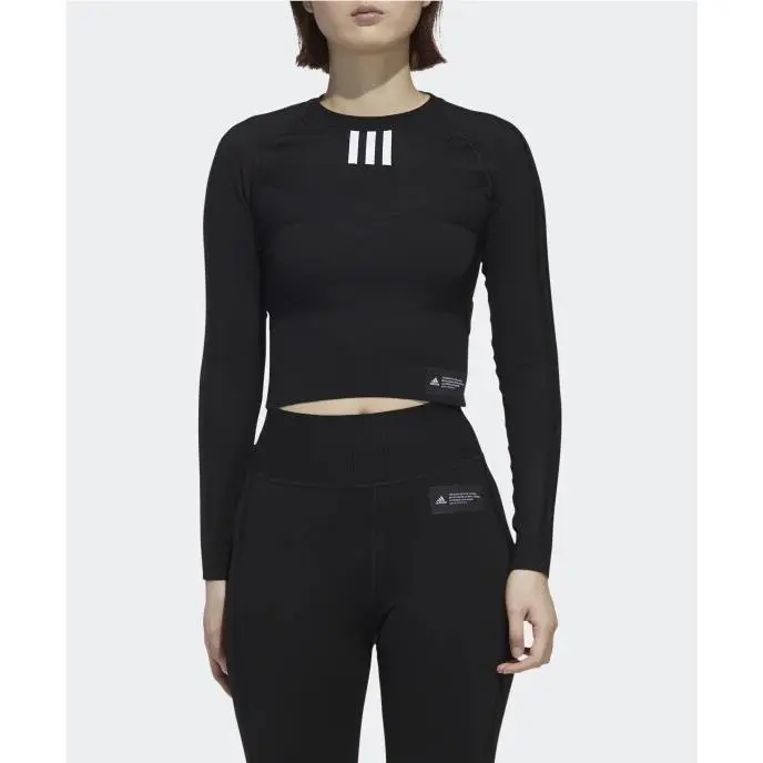 Adidas Women’s Primeknit Fine Long Sleeve Athletic Top Cropped Black