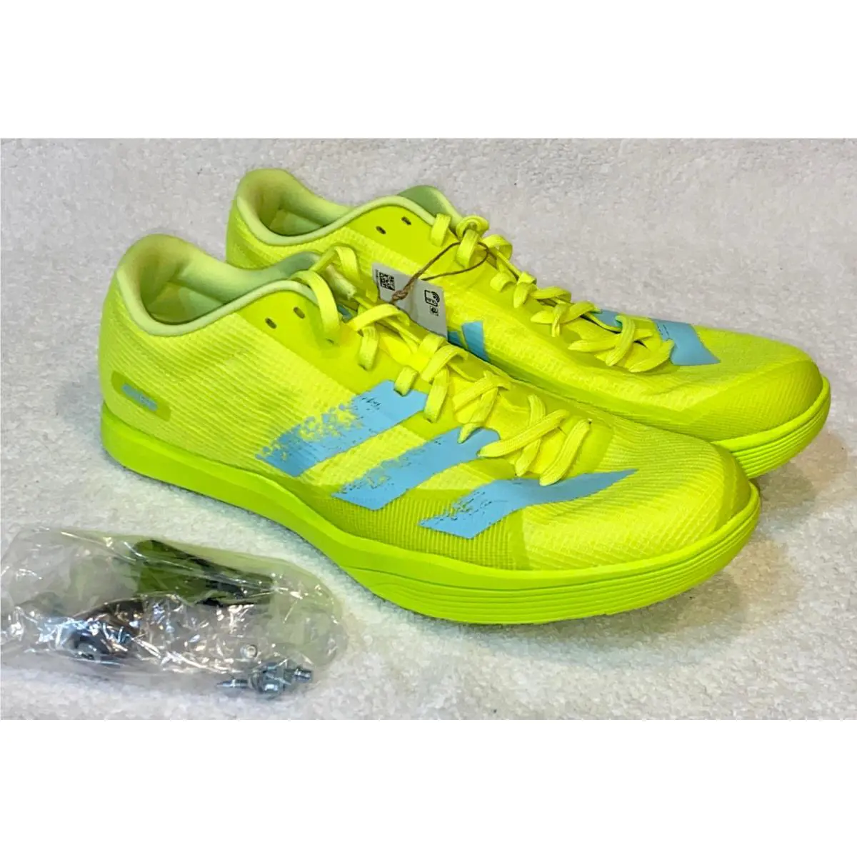 Adidas LJ Solar Yellow Aqua Blue Long Jump Track Field Shoes Spikes Mens Sz 5 11