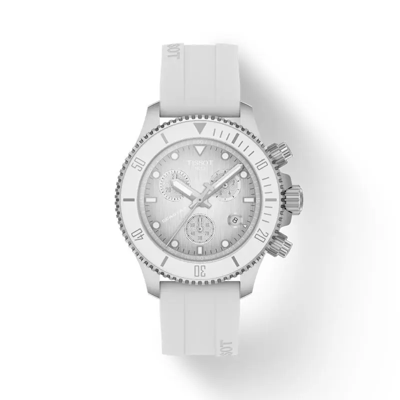 Tissot Seastar 1000 38mm White Dial Silicone Strap Watch T120.217.17.011.00 - Dial: White, Band: White, Bezel: White