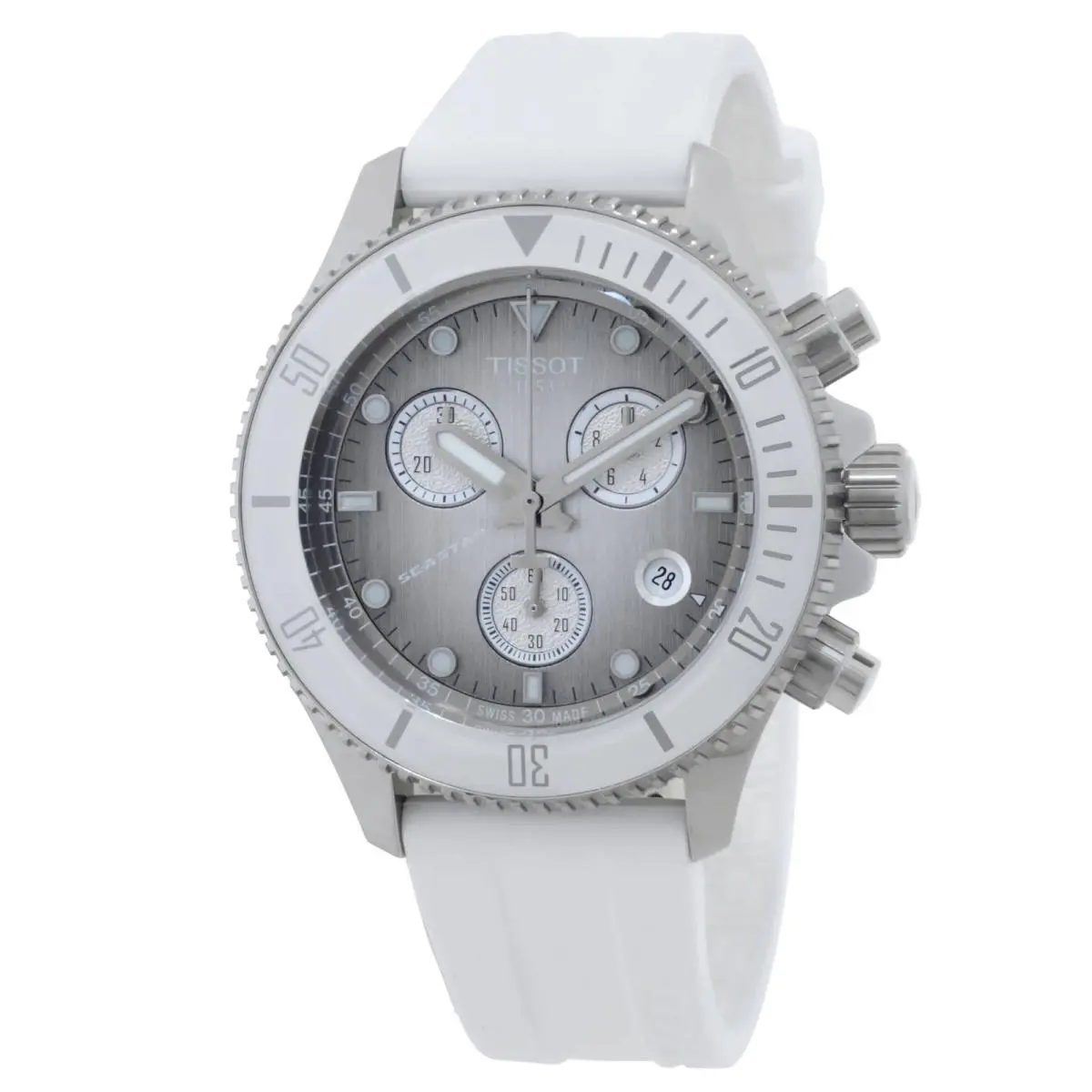 Tissot Seastar 1000 Chronograph Quartz Grey Dial Watch T1202171701100 - Dial: Grey Gradient, Band: White, Bezel: Silver-tone