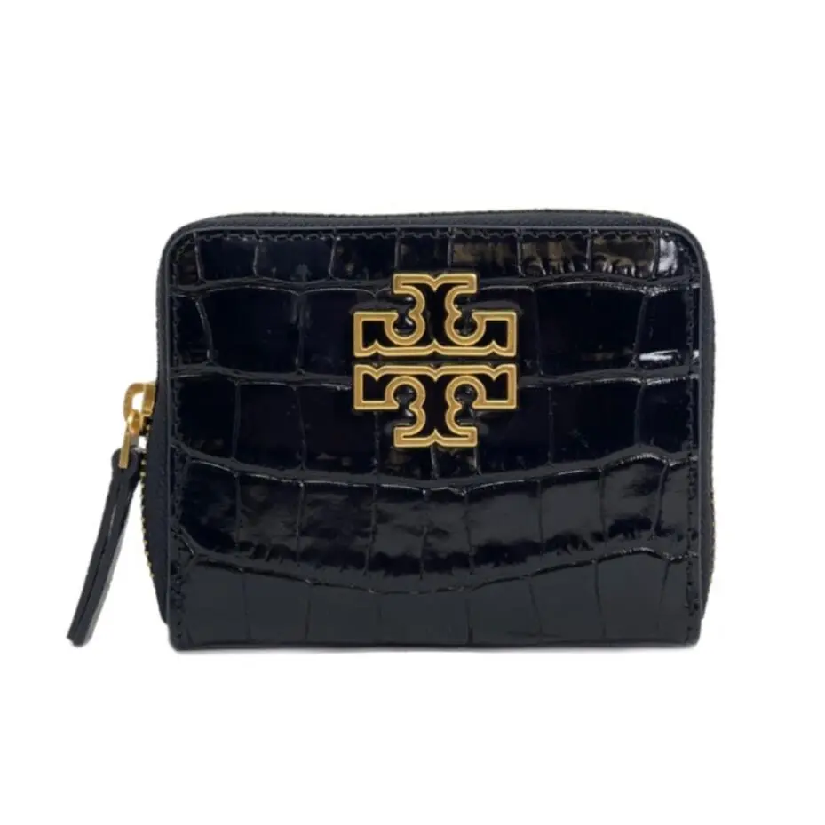 Woman`s Eve Thea Britten Carter Emerson Perry Leather Bifold Wallet Britten - Croc - Black - 145342 by Tory Burch