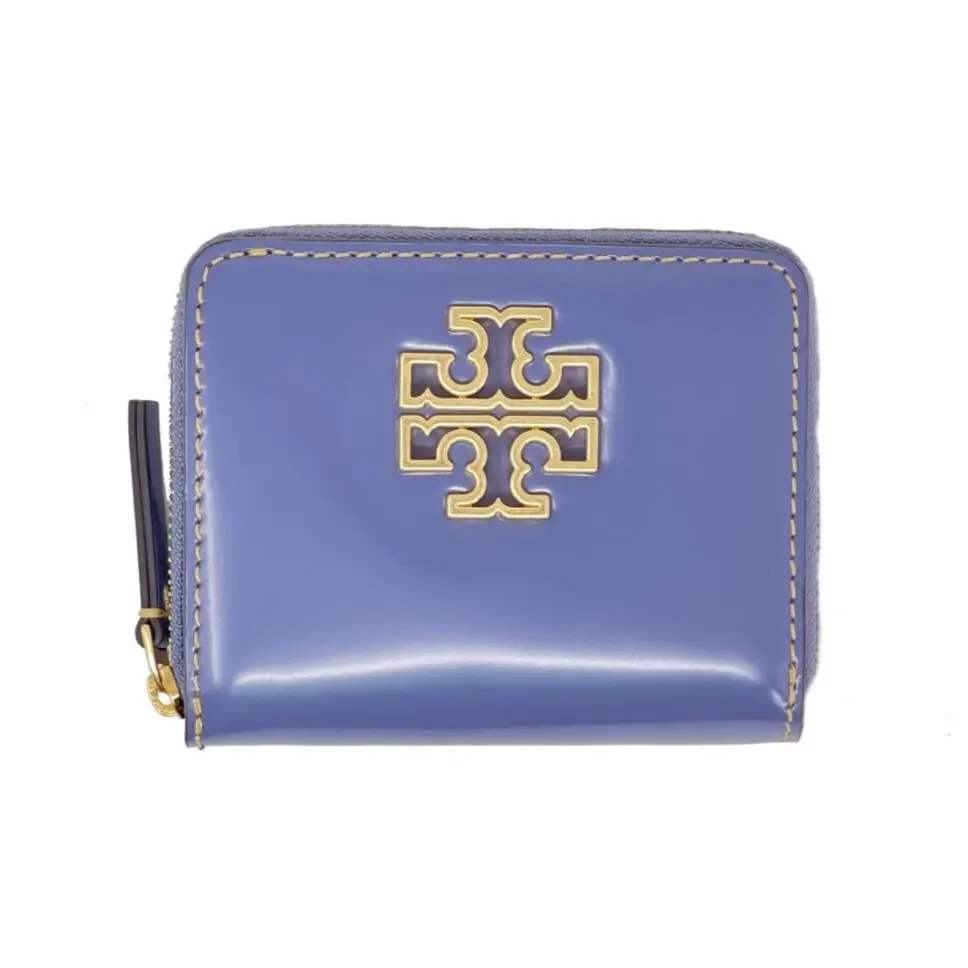 Woman`s Eve Thea Britten Carter Emerson Perry Leather Bifold Wallet Britten - Patent - Dark Lotus - 147644 by Tory Burch