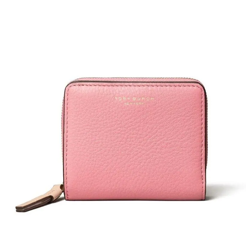 Woman`s Eve Thea Britten Carter Emerson Perry Leather Bifold Wallet Perry - Pebbled - Sand/Yellow/Pink - 64582 by Tory Burch