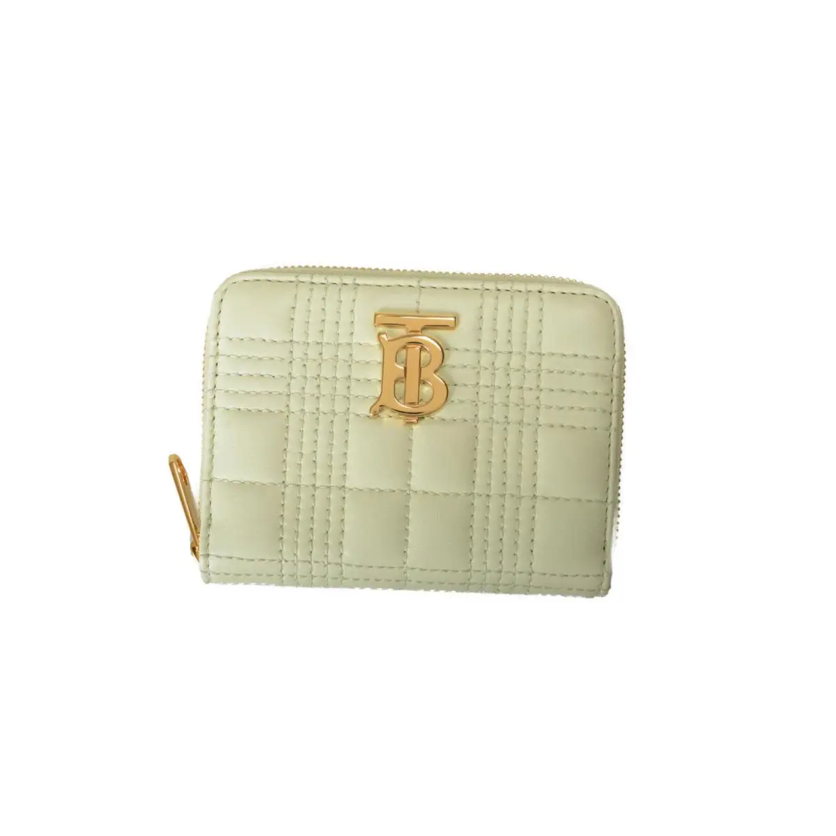 Burberry Women`s Lola Light Green Checkered Textured Leather Zip Around Wallet