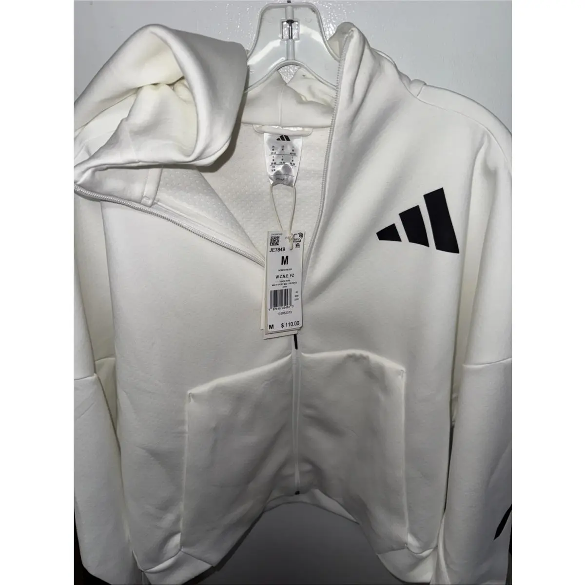 Adidas Z.n.e Women`s Size Medium White/black Full Zip Primeknit Jacket