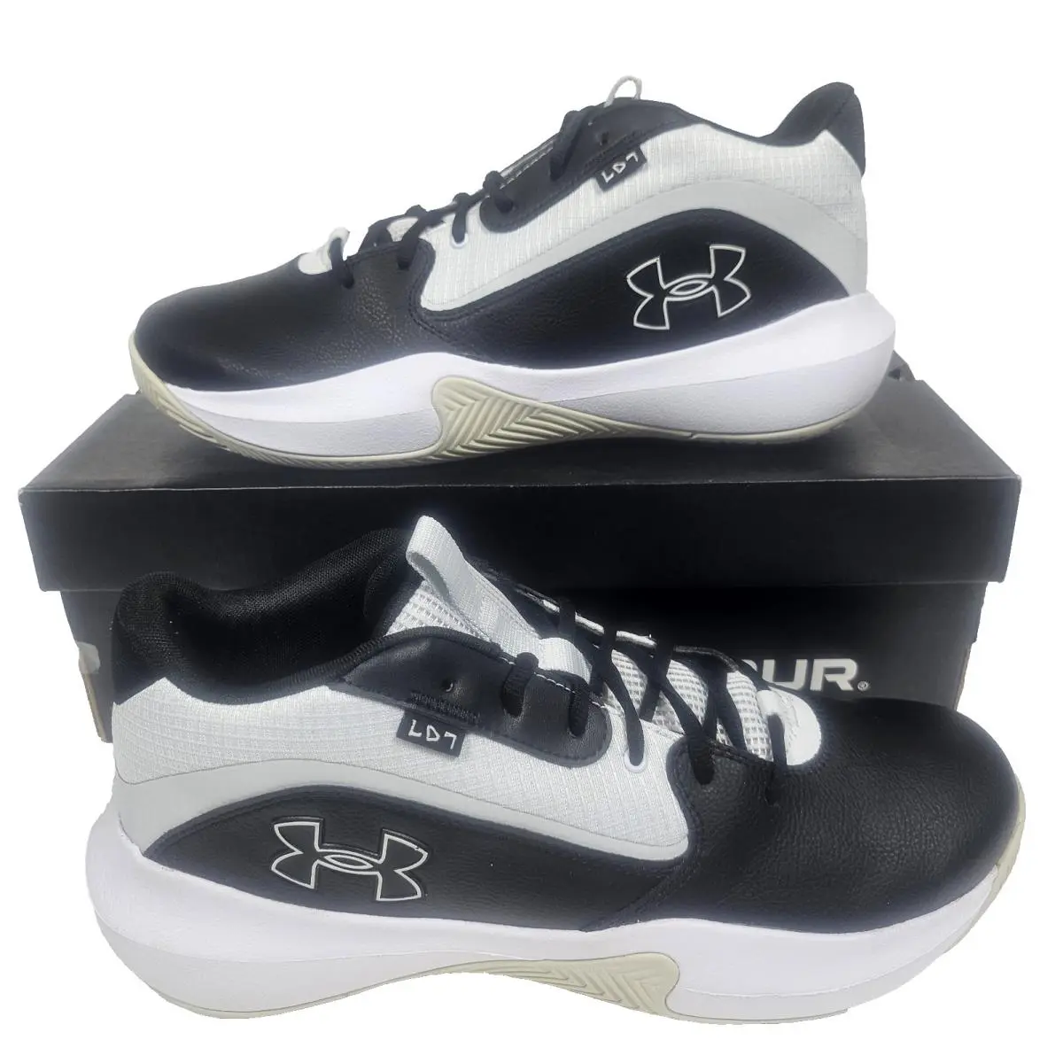 Under Armour Shoes Men`s 13 Lockdown 7 Black White Basketball Sneakers Mid Top