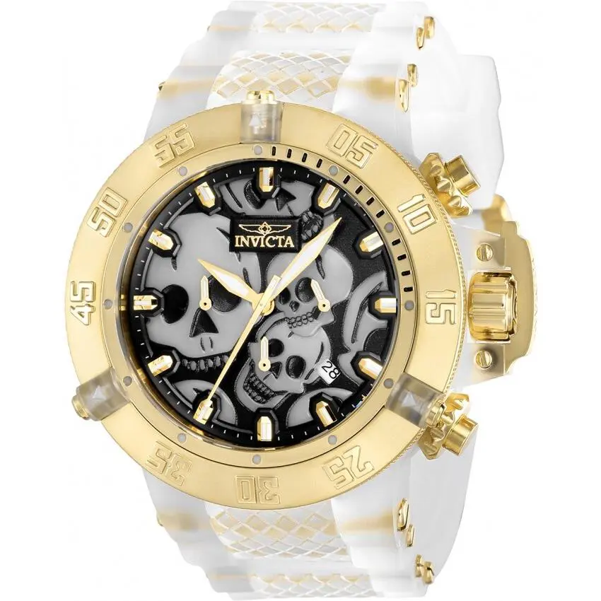 Invicta Men 50mm Subaqua Noma Iii Quartz Chronograph Skull Dial Gold/white Watch