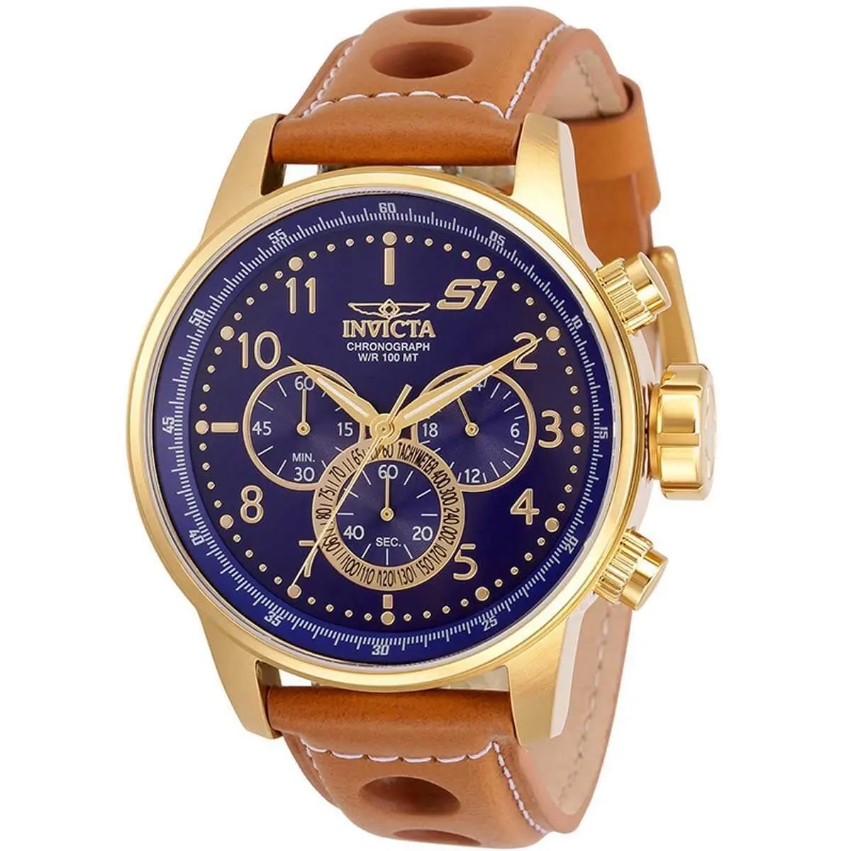 Invicta Men`s Watch S1 Rally Blue Dial Light Brown Leather Strap 30917