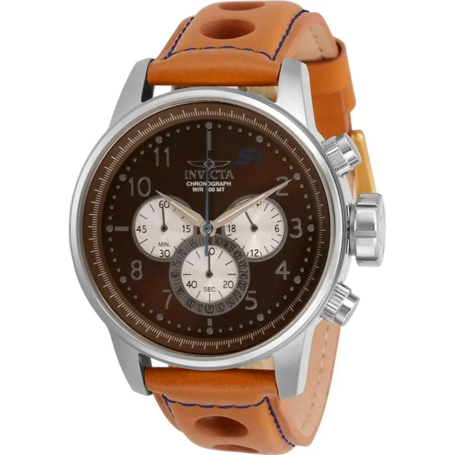 Invicta S1 Rally Chronograph Quartz Men`s Watch 30916 - Dial: Brown and Antique Silver, Band: Light Brown, Bezel: Silver-tone