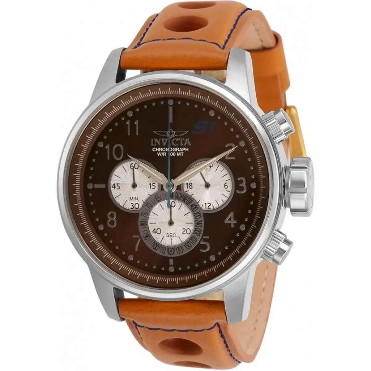 Invicta Men`s Watch S1 Rally Chronograph Brown and Silver Tone Dial Strap 30916