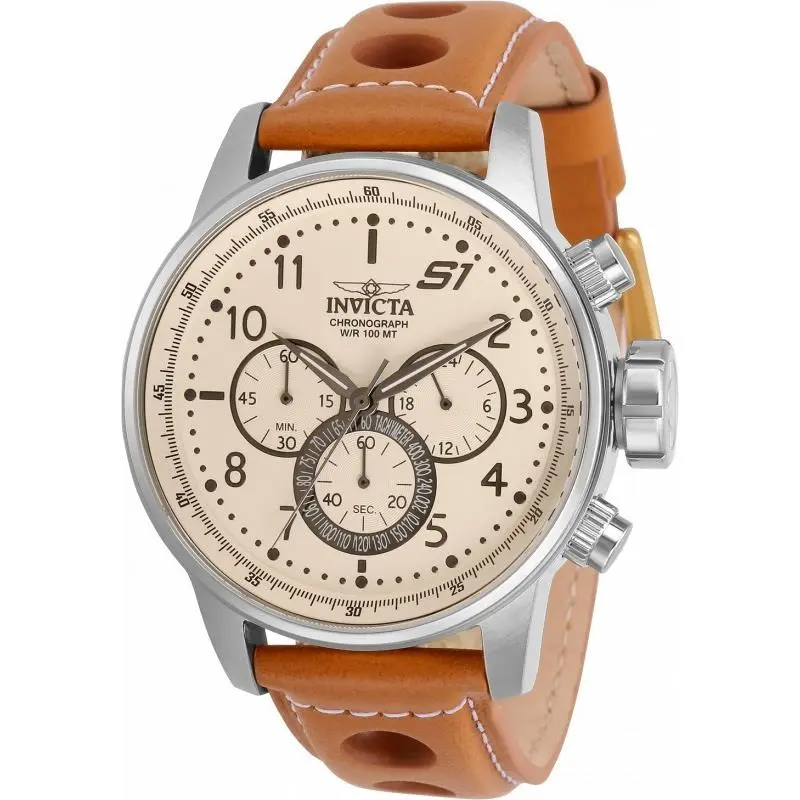 Invicta Men`s 30914 S1 Rally Quartz Chronograph White Dial Watch - Dial: White, Band: Brown