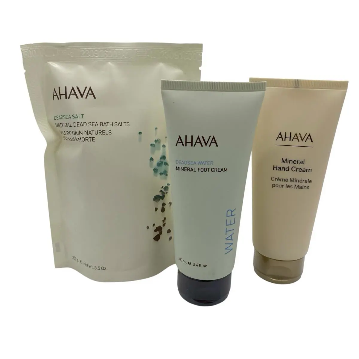 Ahava Lot Israel Dead Sea Mineral Hand Cream Foot Cream Bath Salts Bundle