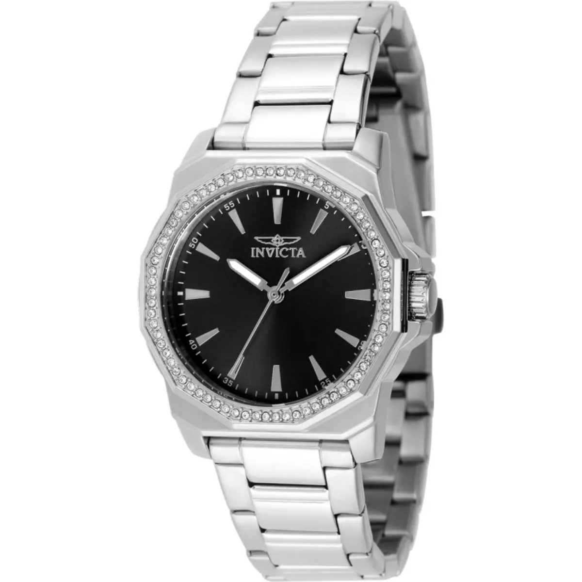 Women`s Watch Speedway Black Dial Silver Steel Bracelet Crystal 49111 by Invicta