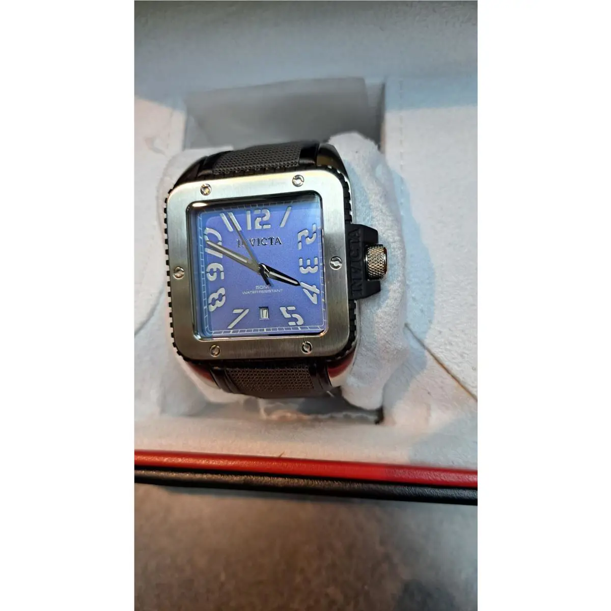 Square Blue Dial Invicta Cuadro Elite Men`s Watch 1456 - Dial: Blue, Band: Black, Bezel: Silver