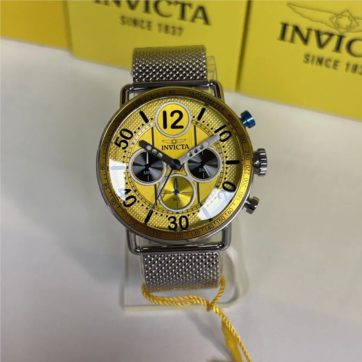 Invicta Men`s Speedway Gearshift 44mm Chronograph Yellow Dial Silver Watch