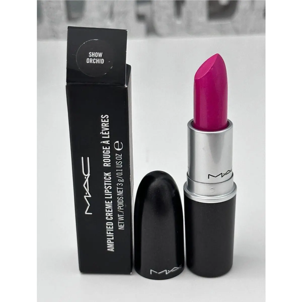 Mac Amplified Creme Lipstick Lip Stick Show Orchid Fuchsia Pink FS Box