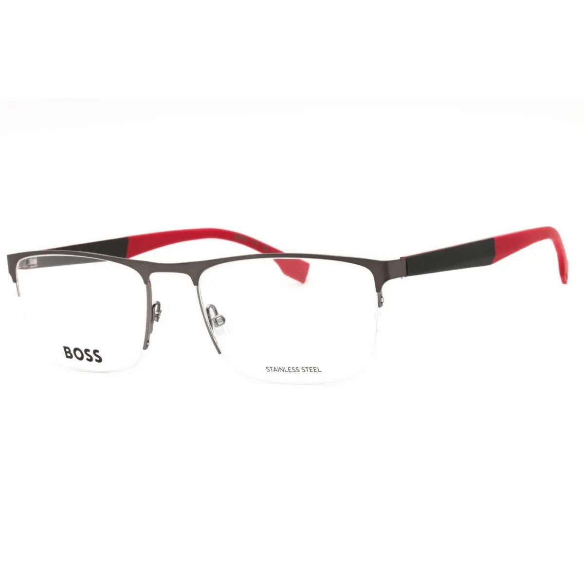 Hugo Boss Men`s Eyeglasses Dark Ruthenium Red Half Rim Frame Boss 1487 09N2 00