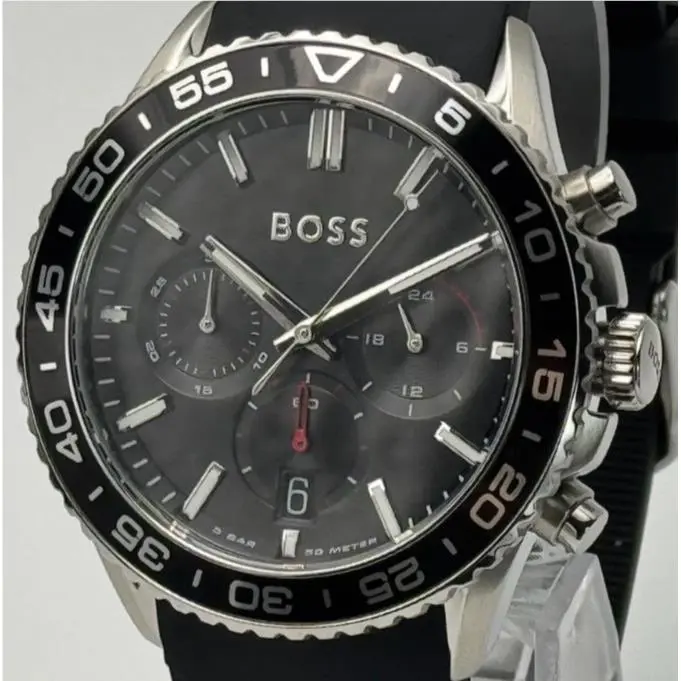 Hugo Boss Runner Black Chronograph Black Silicone Strap Watch For Men HB1514141