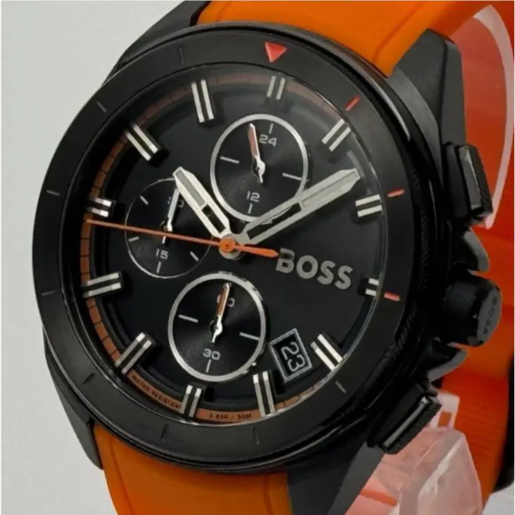 Hugo Boss Volane Analog Black Dial Orange Strap Men`s Watch HB1513957