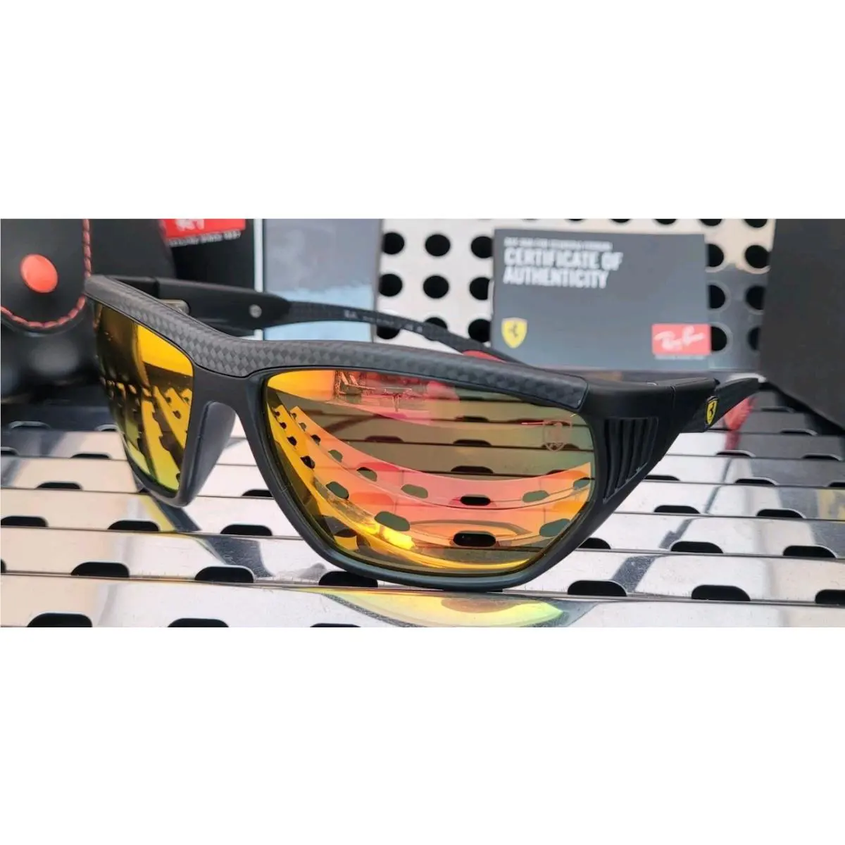 Ray Ban RB8359M Ferrari Sunglasses Black Carbon Fiber W/brown Orange Mirror