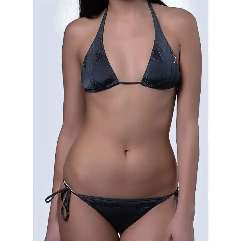 Calvin Klein Bejeweled Nero Black Sequin String Bikini Swim Suit Womens M L