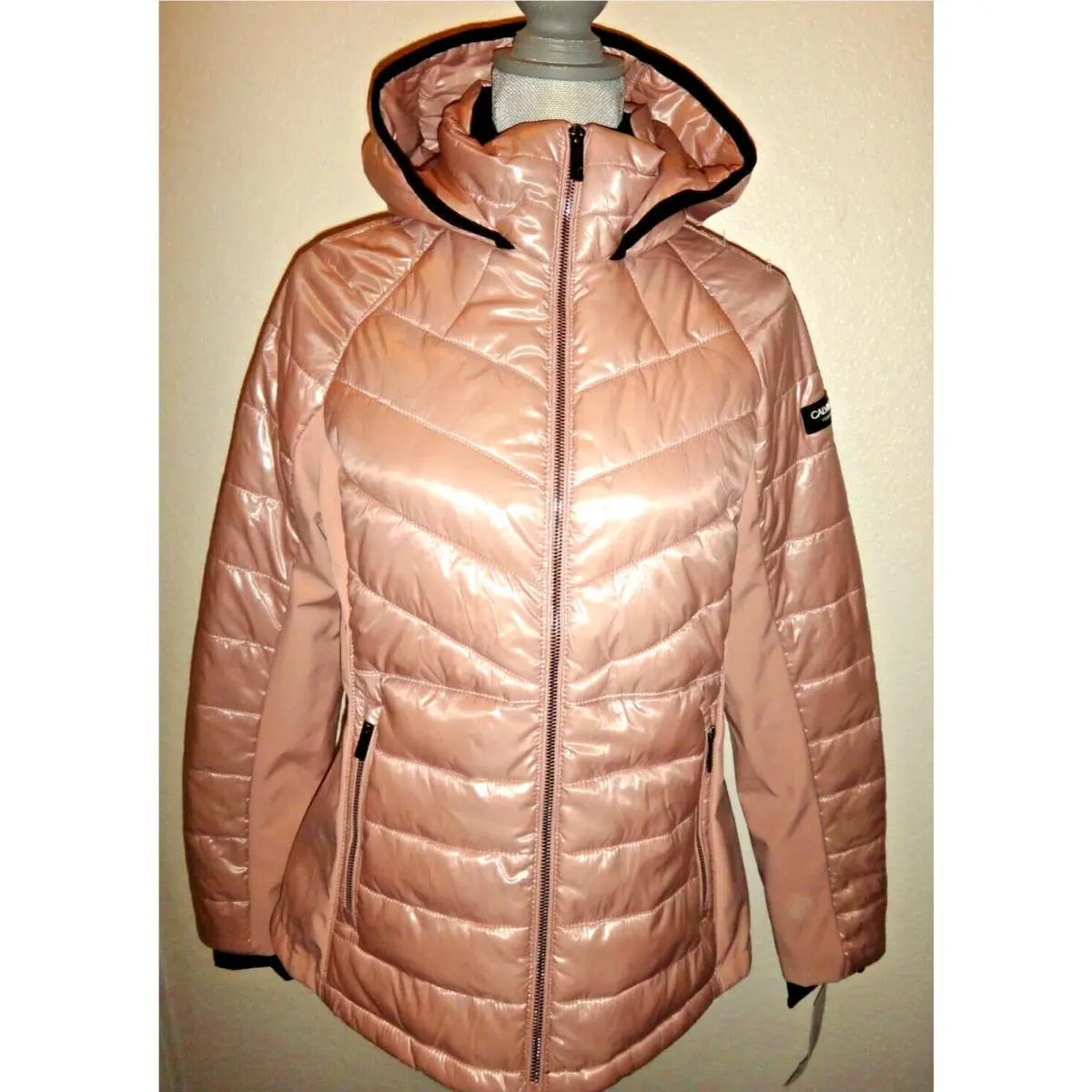 Calvin Klein Repel Performance Mixed Media Hood Jacket Dusty Rose Pink Sz M L