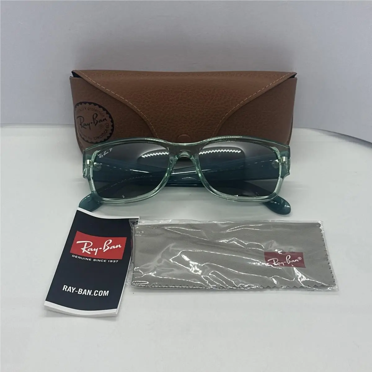 Ray Ban Transparent Green Frame Polarized Blue Lens Sunglass RB4388 6646/G6