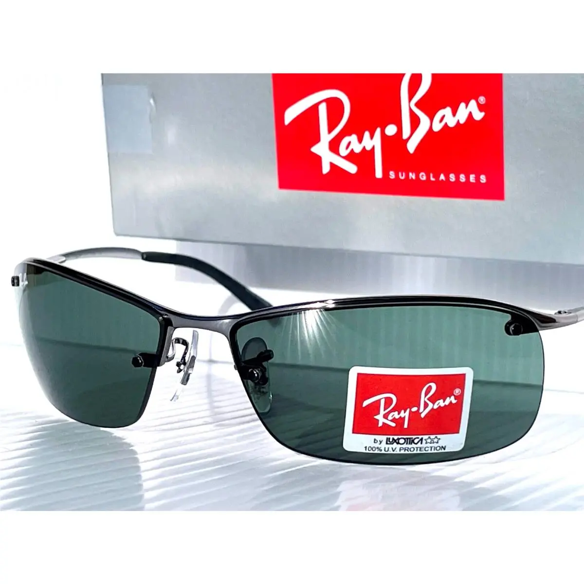 Ray Ban Gunmetal UV Protective Dark Green Lens Sunglass RB3183 004/71
