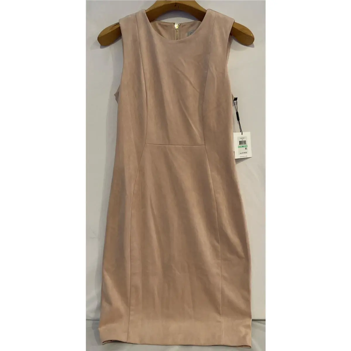 Calvin Klein Natural Seude Fitted Sleeveless Dress Blush Chiffon Size 8