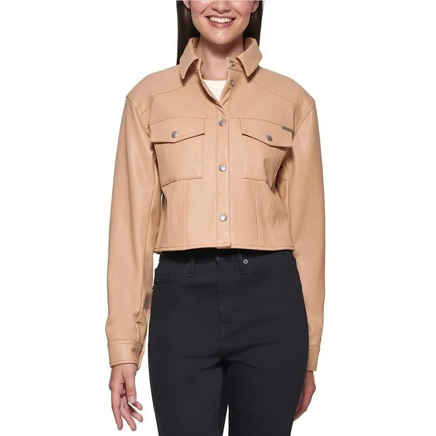Calvin Klein Jeans Cropped Leather Jacket Sesame Large
