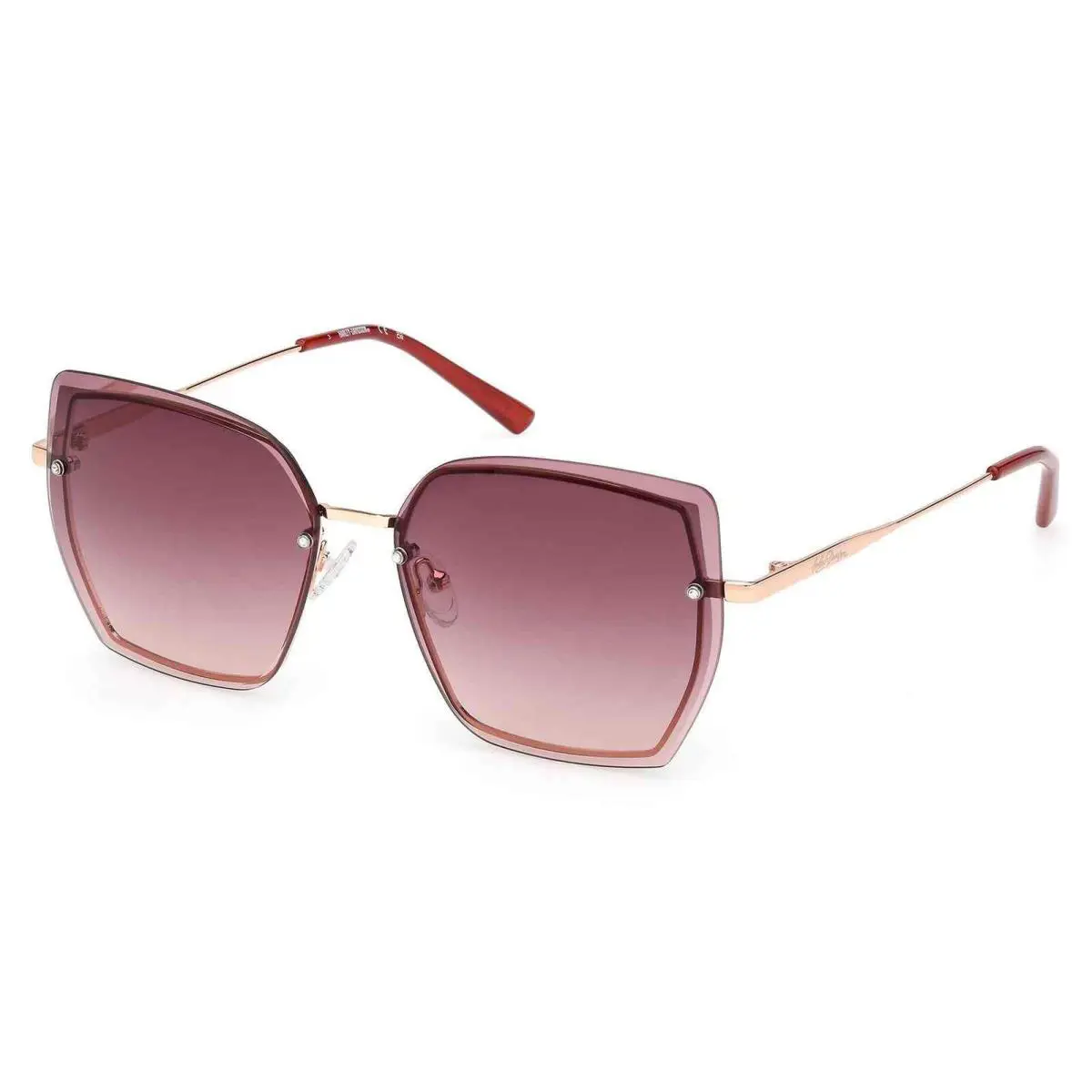 Harley-davidson Womens Geometric Sunglasses Rose Gold/burgundy Gradient Lens - Frame: Gold, Lens: Red