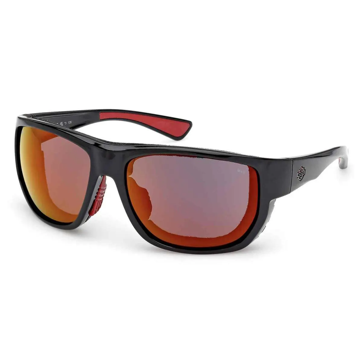 Harley-davidson Men`s Metal Bound Red Mirror Sunglasses Shiny Black Frames