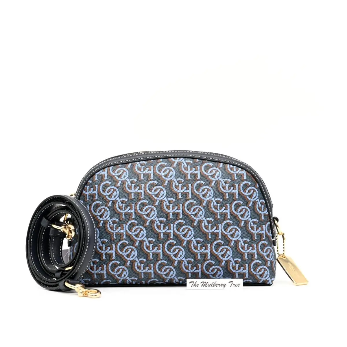 Coach Madi Crossbody w Navy Blue Canvas Leather Monogram Print CF343