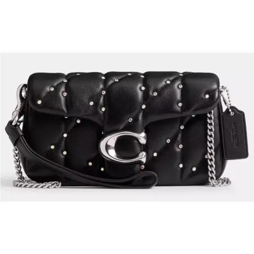 Coach Tabby Crossbody Bag Wristlet Quilting Crystal Rivets In Black Silver