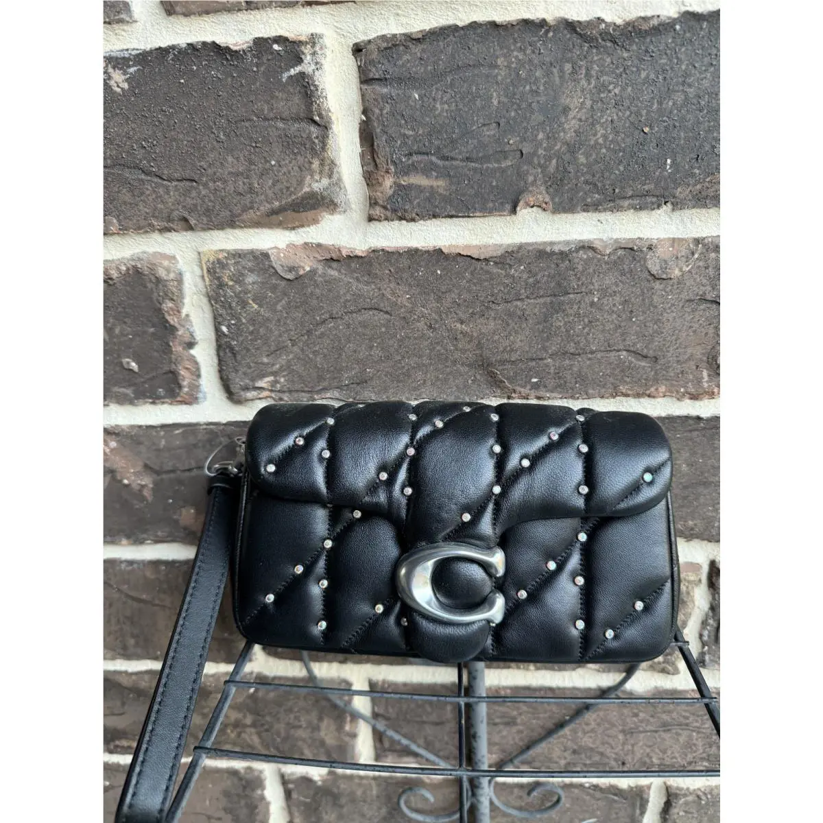 Coach Tabby Crossbody Bag Wristlet Quilting Crystal Rivets In Black Silver