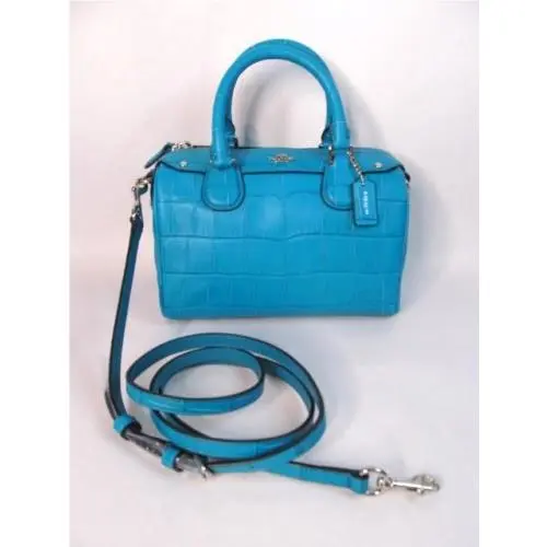 Coach 55455 Turquoise Blue Baby Bennett Croc Crossbody Shoulder Bag