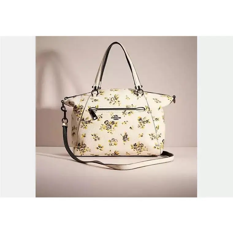 Coach Prairie Satchel Floral Print Leather Bag Chalk White Handbag Purse