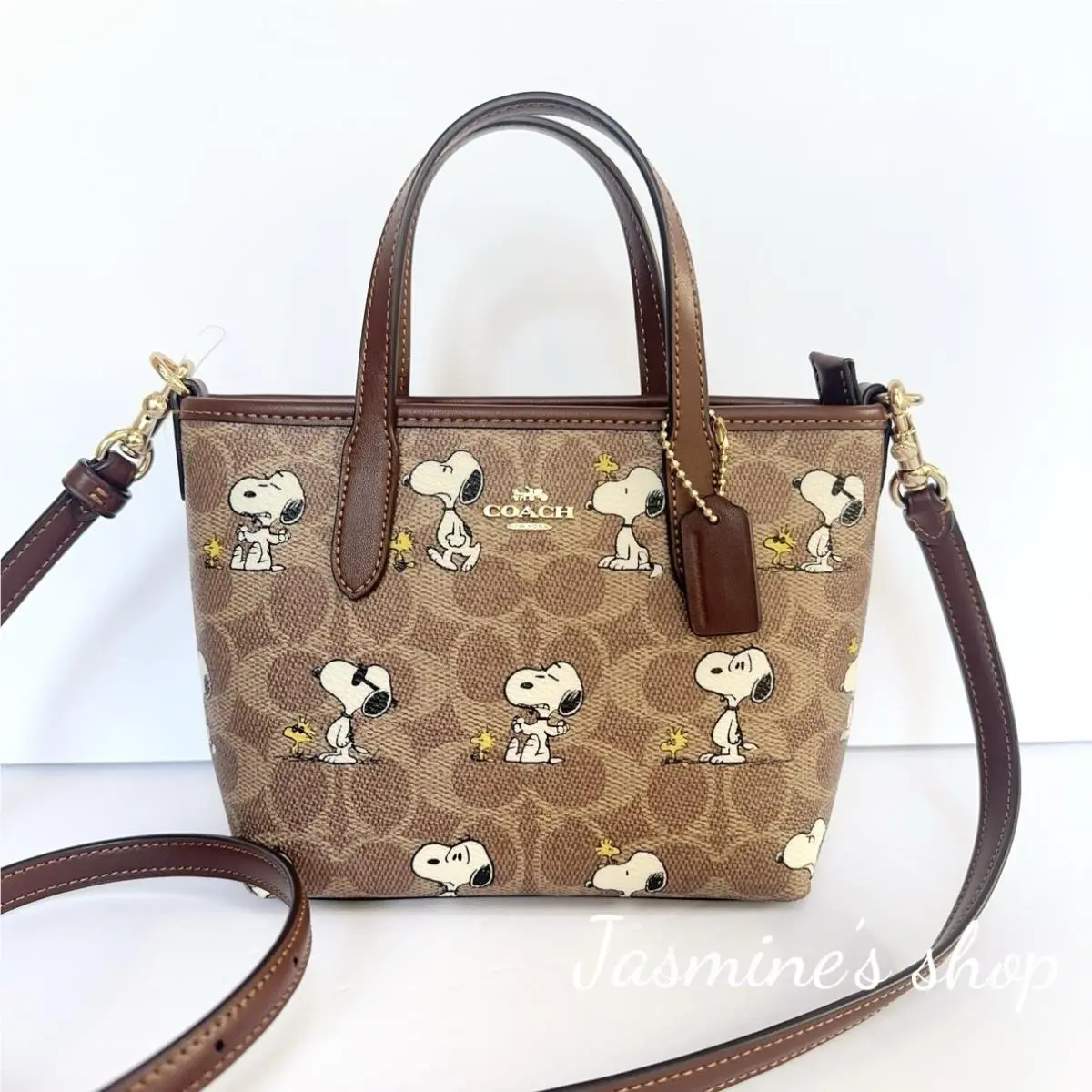 Coach X Peanuts City Mini Tote Bag In Signature Canvas with Snoopy CBS83