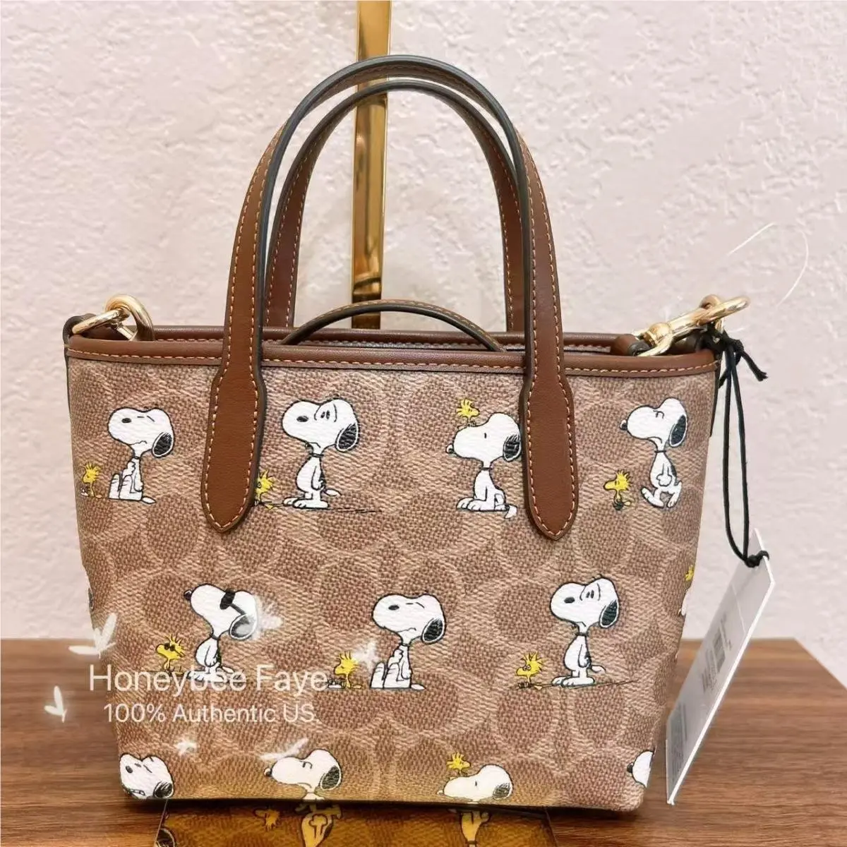 X Peanuts City Mini Tote Bag In Signature Canvas with Snoopy Print CBS83 by Coach