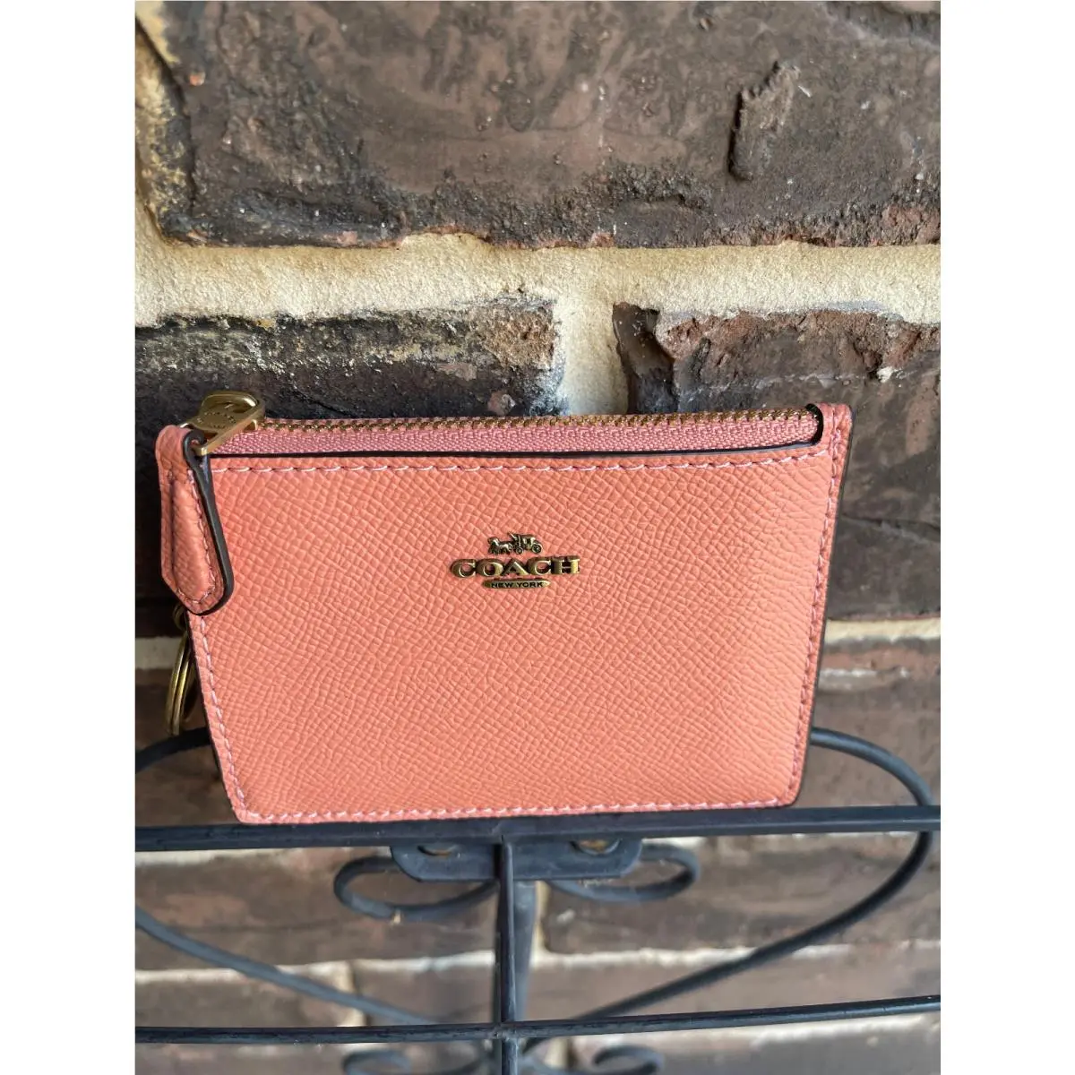 Coach Skinny ID Case Wallet Key Ring Light Coral