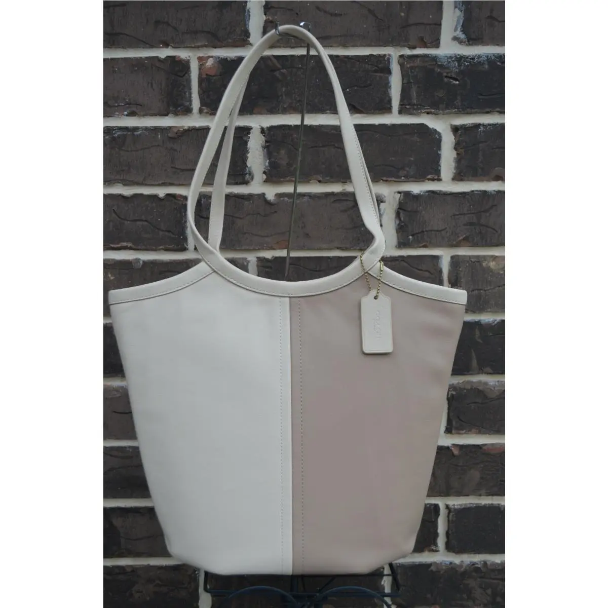 Coach C2594 Bea Tote Colorblock Soft Leather Ivory Taupe Multi