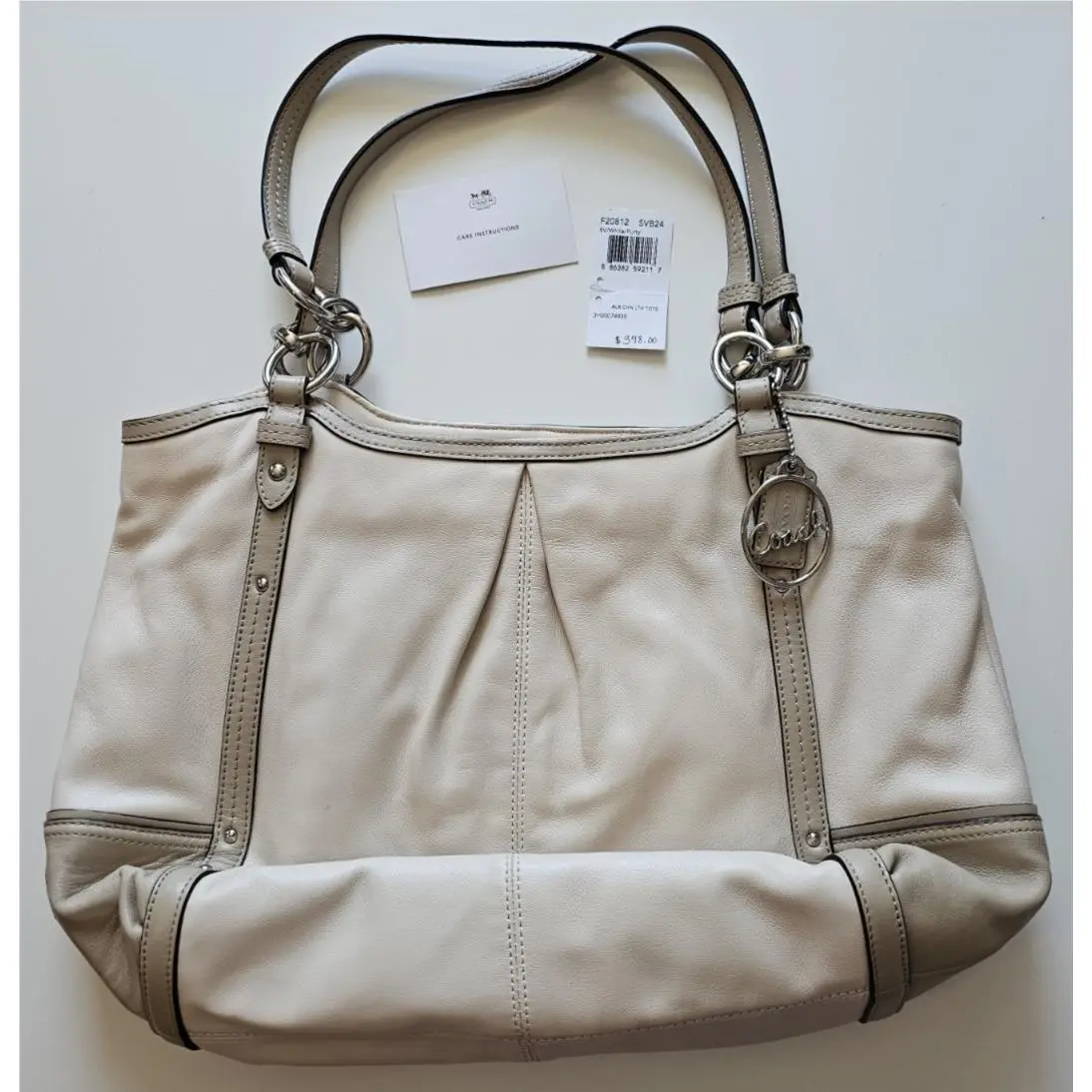Coach Alexandra Leather Tote Handbag Putty White Silver F20812